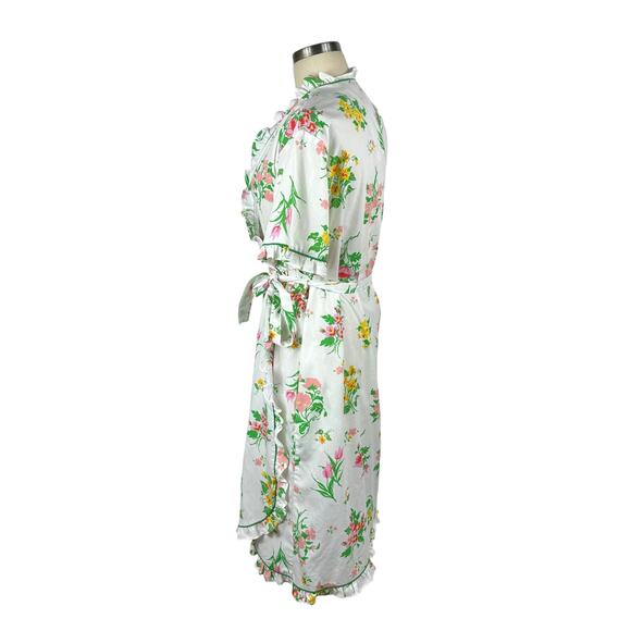 EVELYN PEARSON White Pink Green Floral Faux Wrap Mini Dress Women's Size Small - Picture 2 of 7